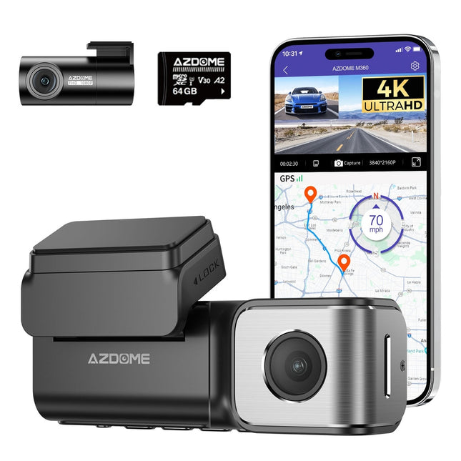 AZDome M360 2CH 4K Wifi GPS 64gb Dashcam