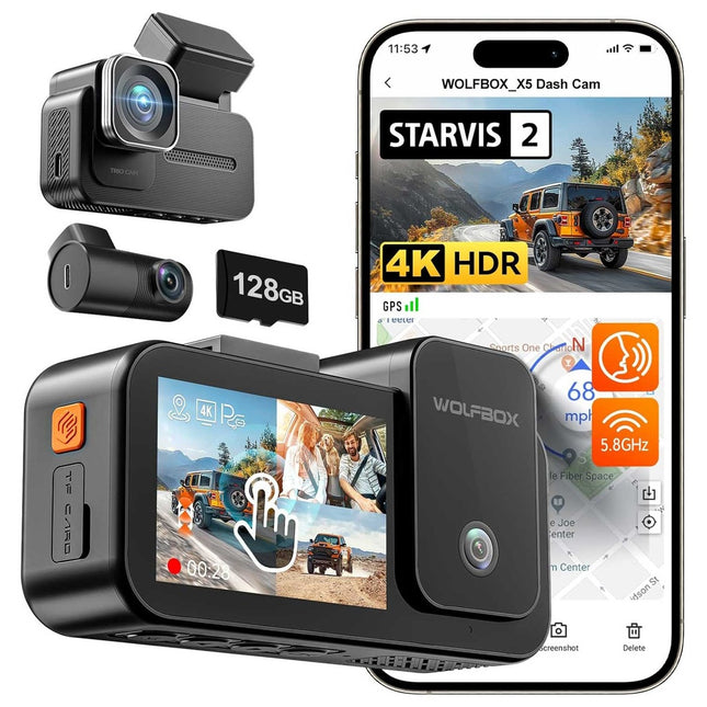 Wolfbox X5 Touch 3CH 4K Wifi GPS 128gb Dashcam