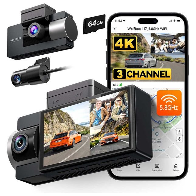 Wolfbox i17 3CH 4K Wifi GPS 64gb Dashcam