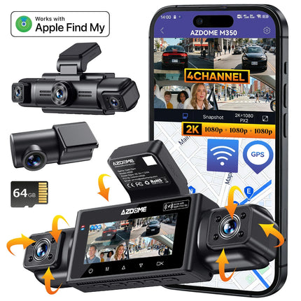 AZDome M350 4CH 2K WiFi GPS 64 GB 360-Grad-Dashcam